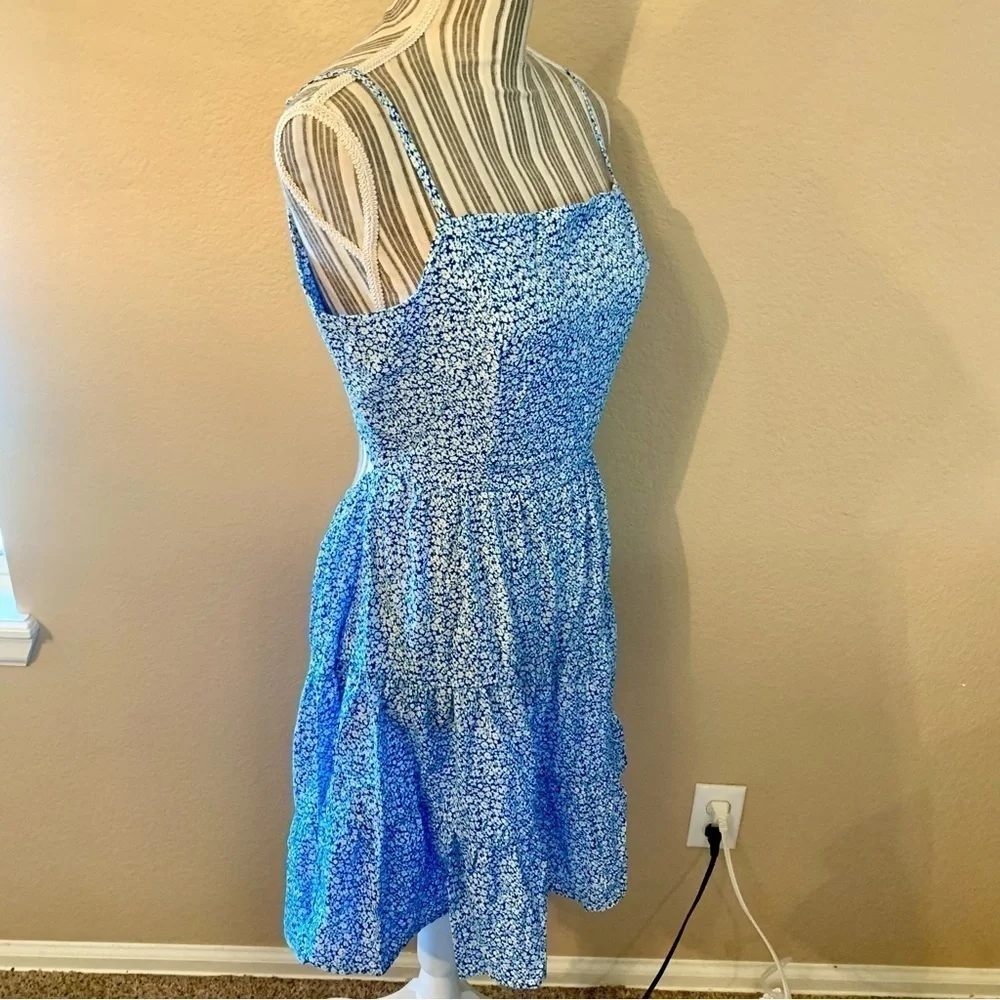 NWT Million Colors Mini Dress Large Blue White Ditzy Floral Straps Open Back
